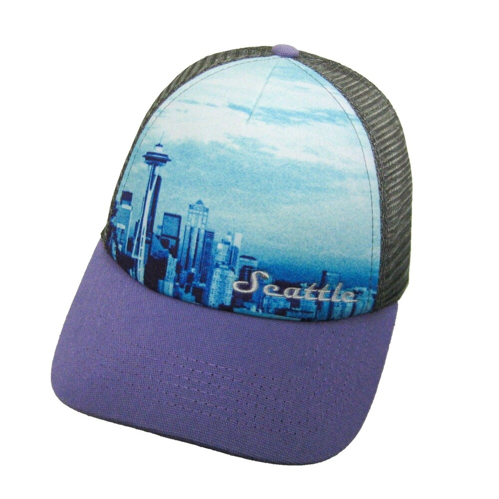 SEATTLE Skyline Mesh Trucker Hat Baseball Cap (Adult Snapback) Space Needle